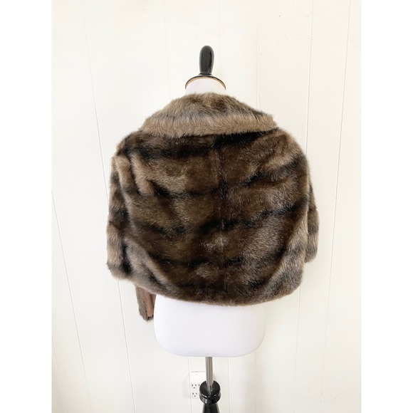 Regina Glenara by Glenoit Vintage Faux Fur Stole Wrap Brown Striped Shawl Collar